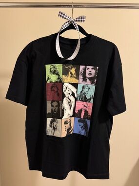 Taylor Swift Black Short Sleeve Color-Block Grid Eras Tour Tee